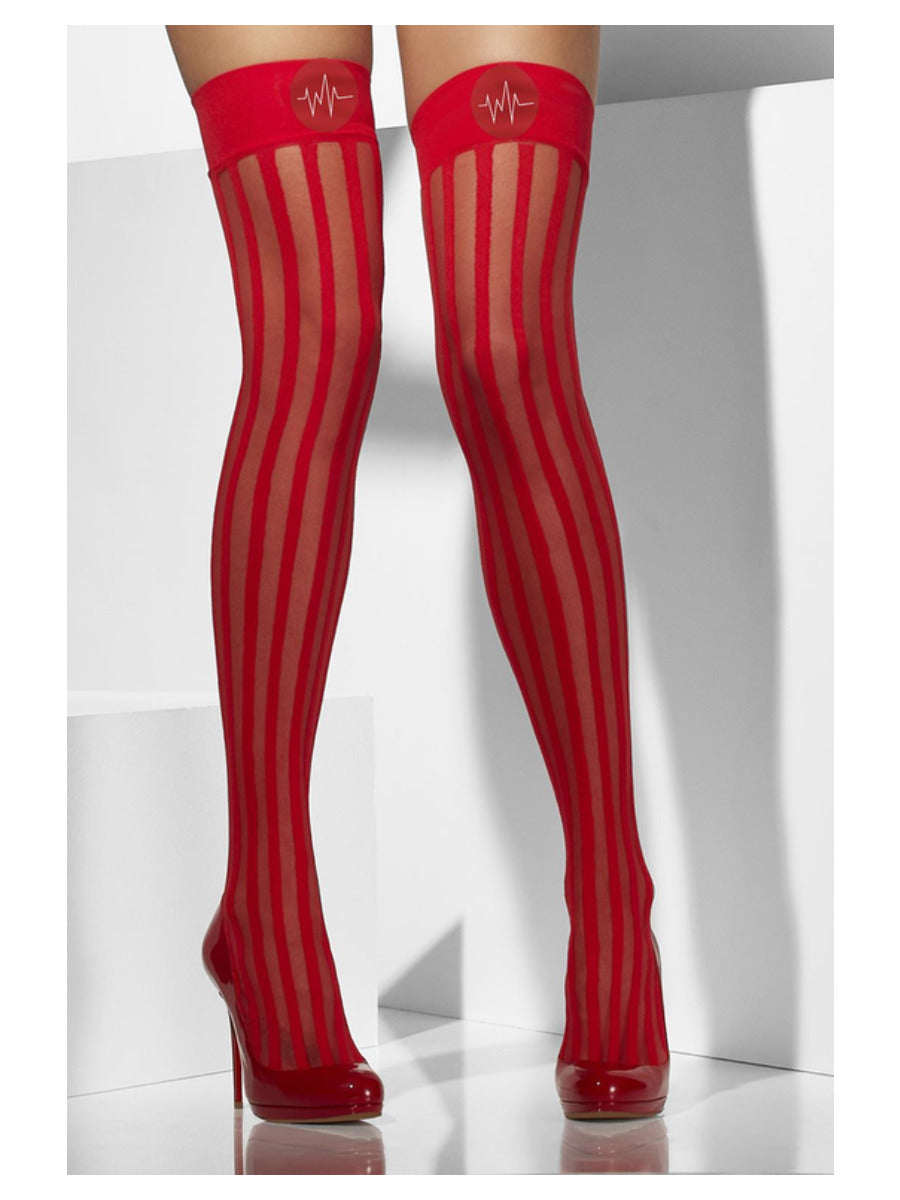 Sheer Hold-Ups, Red, Vertical Stripes Wholesale