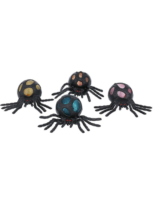 Squeezy Stretchy Glitter Spiders, 12pcs Wholesale