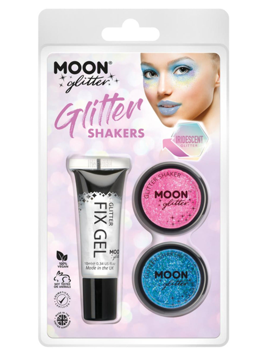 Moon Glitter Iridescent Glitter Shakers, Clamshell, 5g - Fix Gel, Pink, Blue