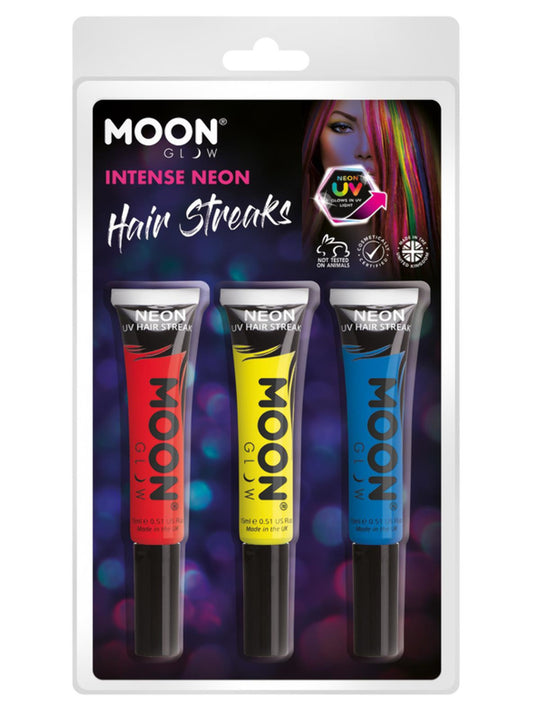 Moon Glow Intense Neon UV Hair Streaks, Clamshell, 15ml - Red, Yellow, Purple