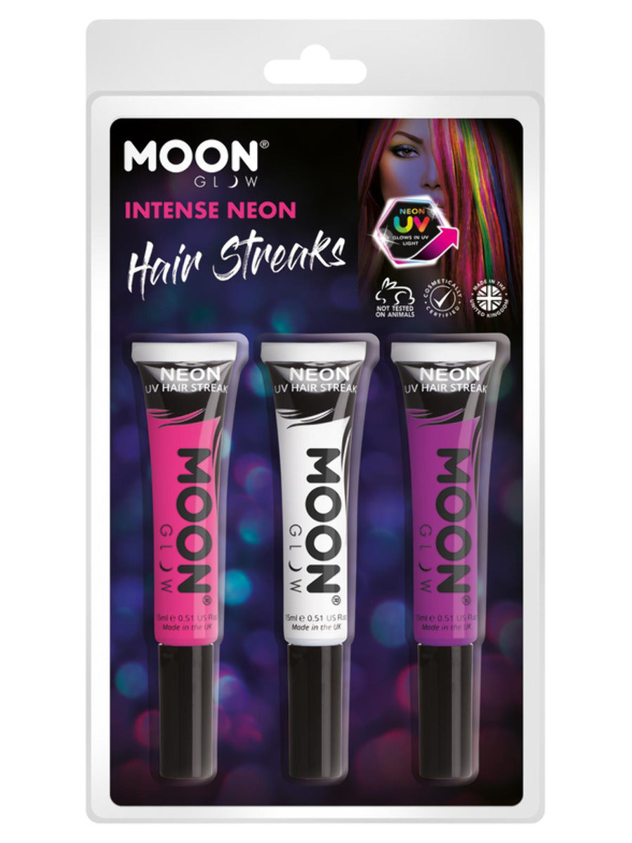 Moon Glow Intense Neon UV Hair Streaks, Clamshell, 15ml - Pink, White, Purple