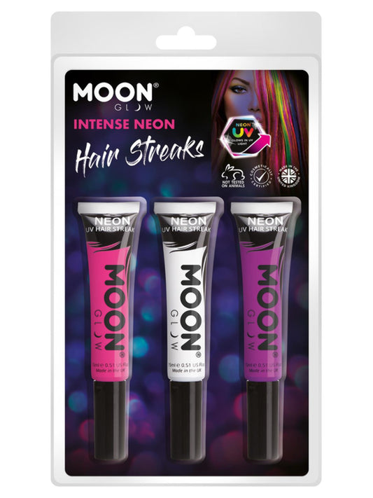 Moon Glow Intense Neon UV Hair Streaks, Clamshell, 15ml - Pink, White, Purple