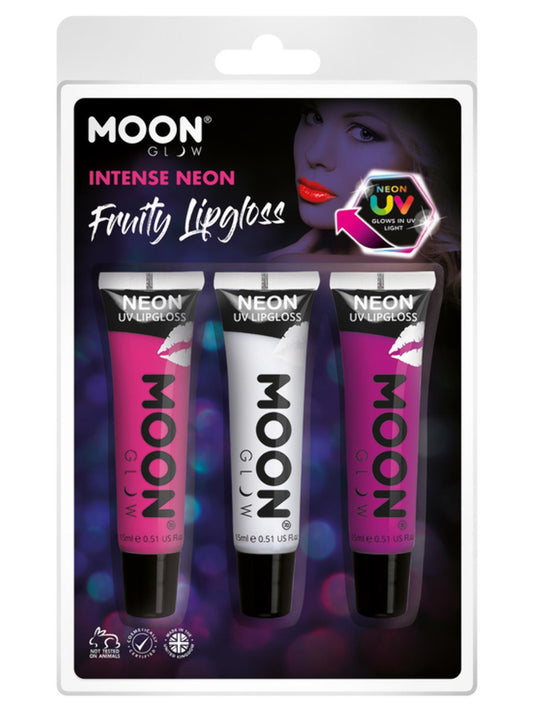 Moon Glow Intense Neon UV Fruity Lipgloss, Clamshell, 15ml - Pink, White, Purple