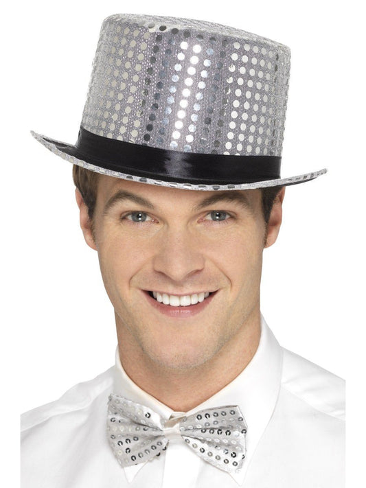 Sequin Top Hat, Silver Wholesale